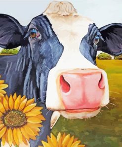 Cow With Sunflowers Diamond Painting