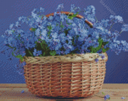 Blue Flowers In Basket Diamond Painting