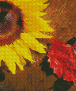 Sunflower And Leef Heart Diamond Painting