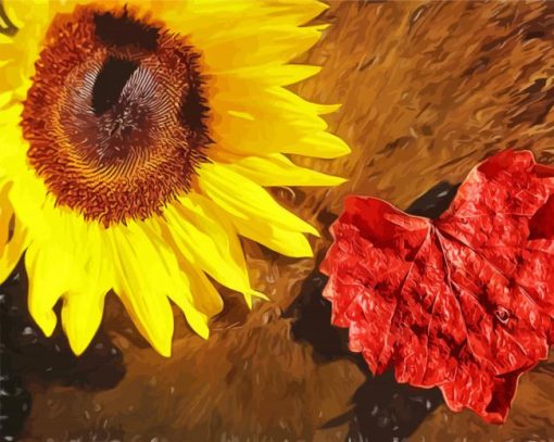 Sunflower And Leef Heart Diamond Painting