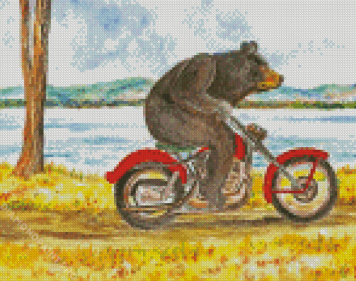 Bear On Motorcycle Diamond Painting