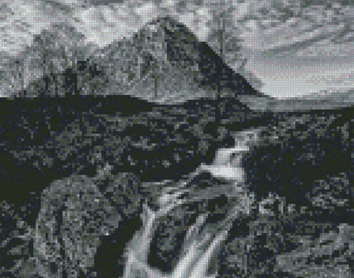 Monochrome Mountain Stream Diamond Painting