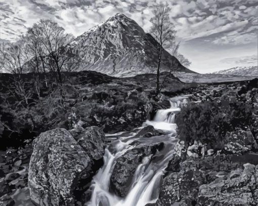 Monochrome Mountain Stream Diamond Painting