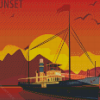 Cruise Ship In Sunset Poster Diamond Painting