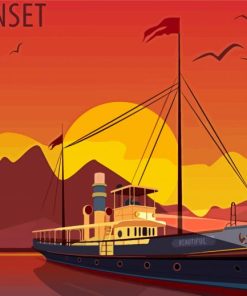 Cruise Ship In Sunset Poster Diamond Painting