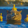 Duck And Cat In Water Diamond Painting