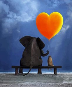 Elephant And Dog With Balloon Diamond Painting