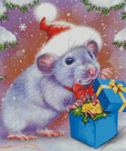 Grey Christmas Mouse Diamond Painting