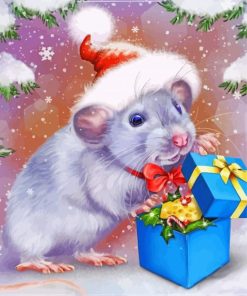 Grey Christmas Mouse Diamond Painting
