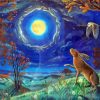 Hare And Moon In The Forest Diamond Painting