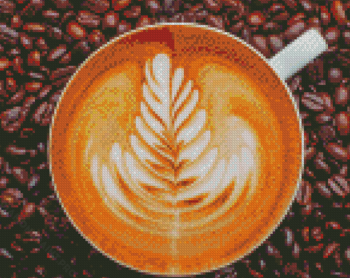 Latte Coffee Cup In Beans Diamond Painting