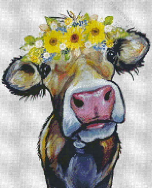 Aesthetic Cow With SunflowersDiamond Painting