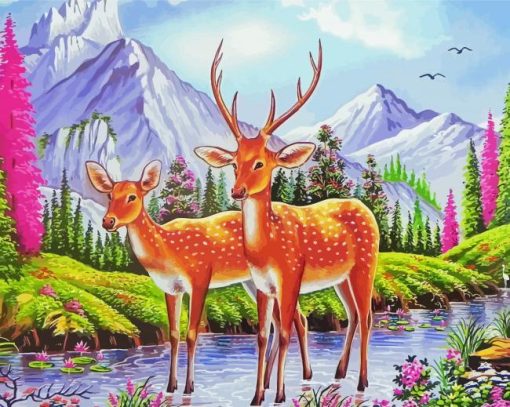 Aesthetic Deer Couple Diamond Painting