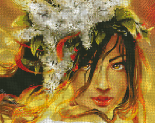 Aesthetic Lady With Floral Hair Diamond Painting