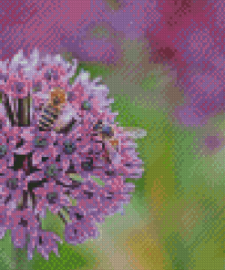 Bee With Purple Allium Flower Diamond Painting