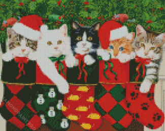 Kittens In Christmas Stockings Diamond Painting