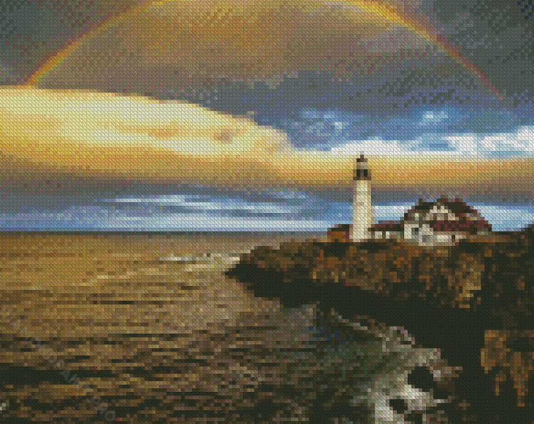 Lighthouse With Rainbow - Diamond Painting 