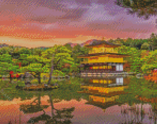 Peacefull Golden Pavilion Diamond Painting