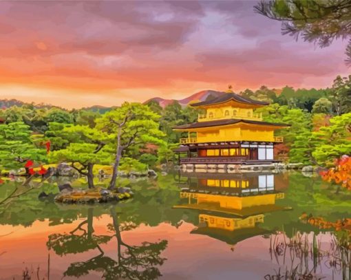 Peacefull Golden Pavilion Diamond Painting