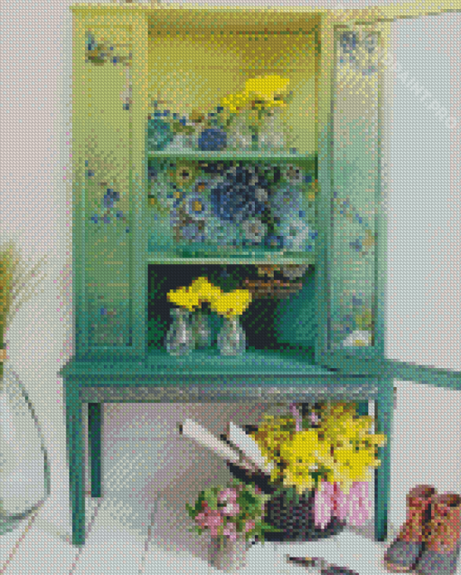 Yellow Flowers In A Cupboard Diamond Painting
