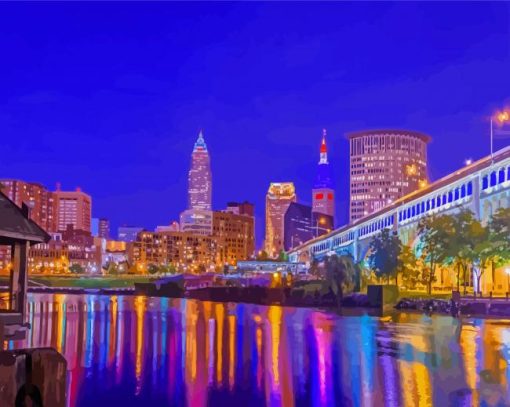 Aesthetic Downtown Cleveland At Night Diamond Painting