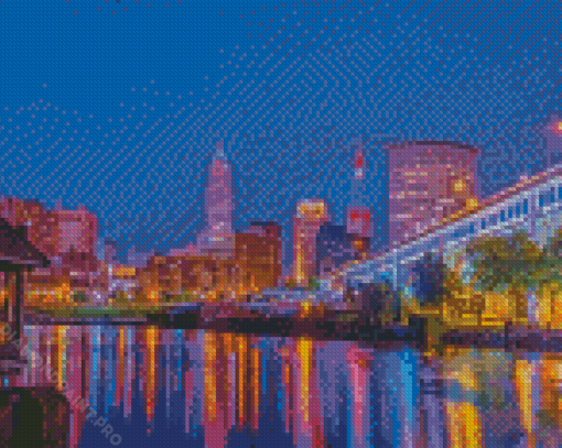 Aesthetic Downtown Cleveland At Night Diamond Painting