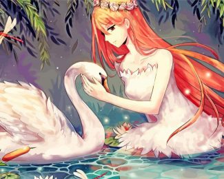 Anime Swan And Girl Diamond Painting