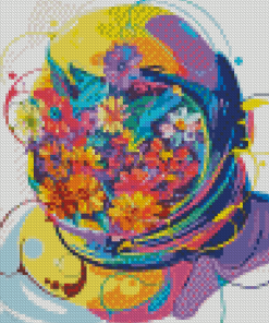 Astronaut And Colorful Flowers Diamond Painting