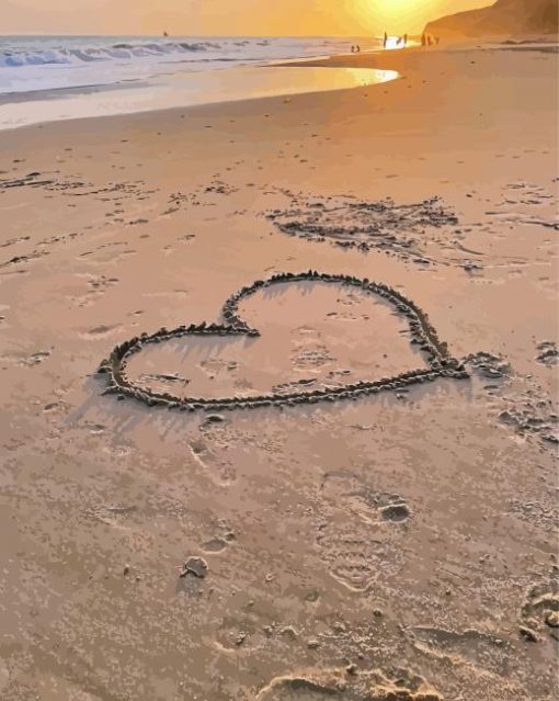 Beach Heart Sunset Diamond Painting