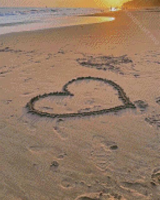 Beach Heart Sunset Diamond Painting