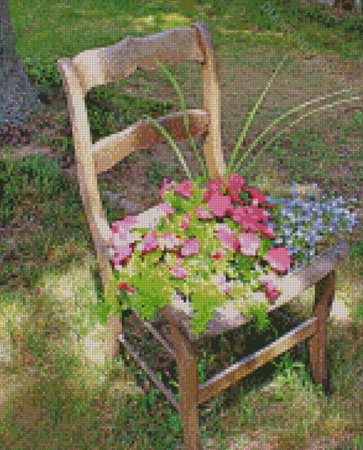 Flowers In Chair Diamond Painting