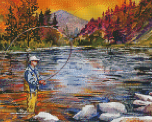 Fly Fishing At Sunset Diamond Painting