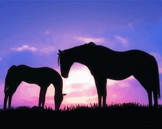 Horse And Foal Silhouette Diamond Painting