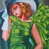 Lady In White Hat And Green Dress Diamond Painting
