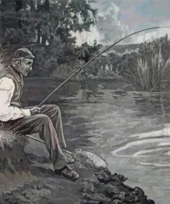 Monochrome Old Man Fishing Diamond Painting