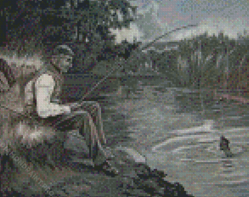 Monochrome Old Man Fishing Diamond Painting