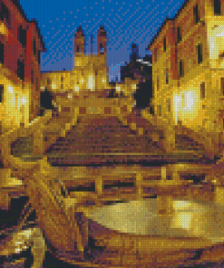 The Fountain And Spanish Steps At Night Diamond Painting