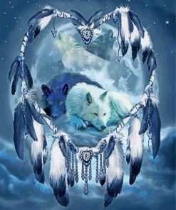 Two Wolves In Dream Catcher Diamond Painting