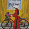 Vietnamese Girl In Ao Dai And Bicycle Diamond Painting