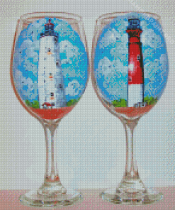 Wine Glasses With Lighthouse Diamond Painting