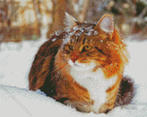 Winter Cat In Snow Diamond Painting