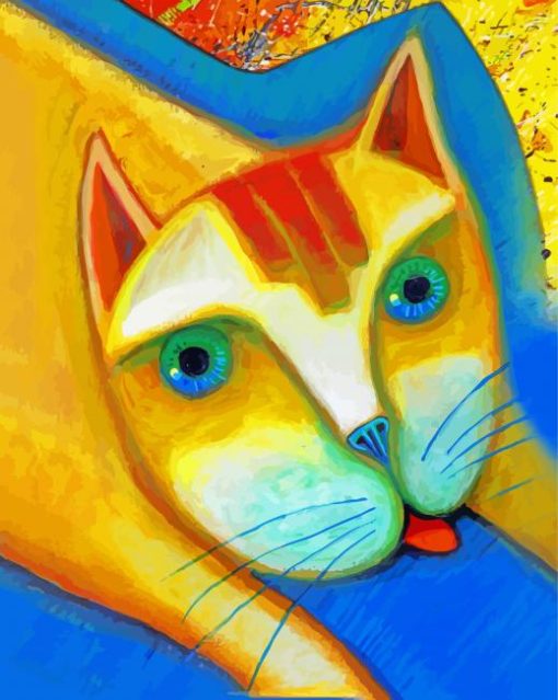 Abstract Cat With Tongue Out Diamond Painting