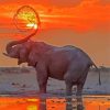 African Elephant In Water Art Sunset Diamond Painting