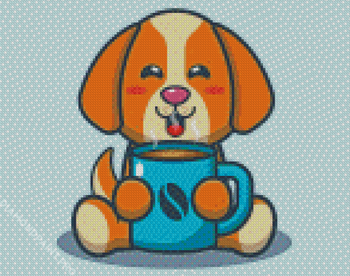 Cute Dog And Coffee Diamond Painting