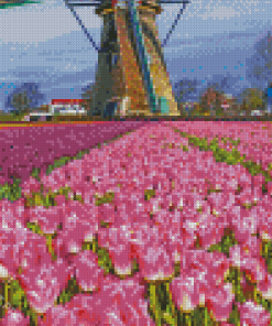 Flowering Farm Wind Turbine Diamond Painting