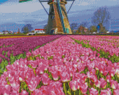 Flowering Farm Wind Turbine Diamond Painting