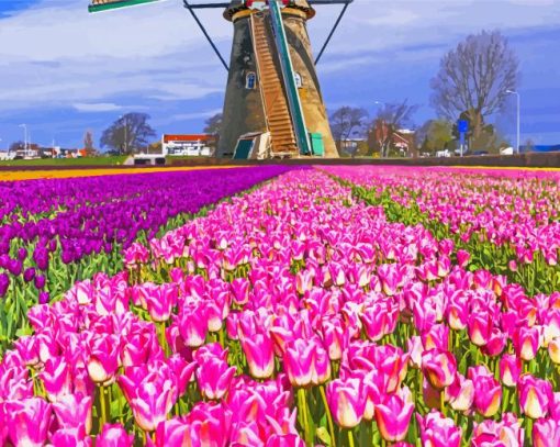 Flowering Farm Wind Turbine Diamond Painting