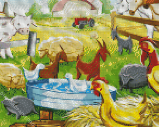 Goats And Chickens Animals Diamond Painting