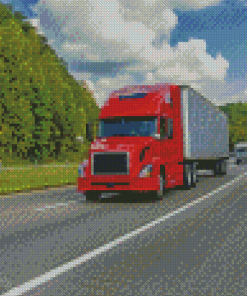 Red 18 Wheeler Truck Diamond Painting