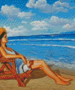 Relaxing Woman Sitting On Beach Diamond Painting
